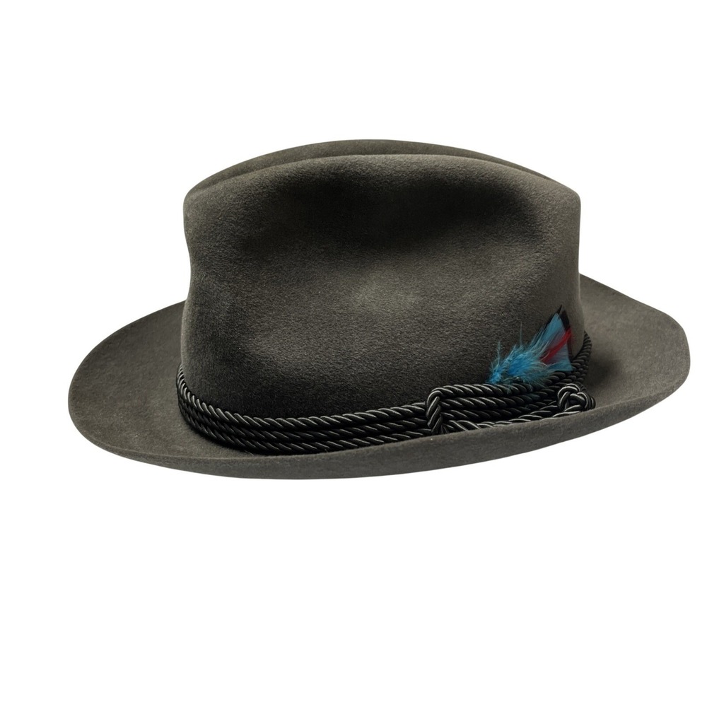 Dobbs New York Hat Fedora Gray Carbon Felt Feather Braided Trim Size 7.5 Classic
